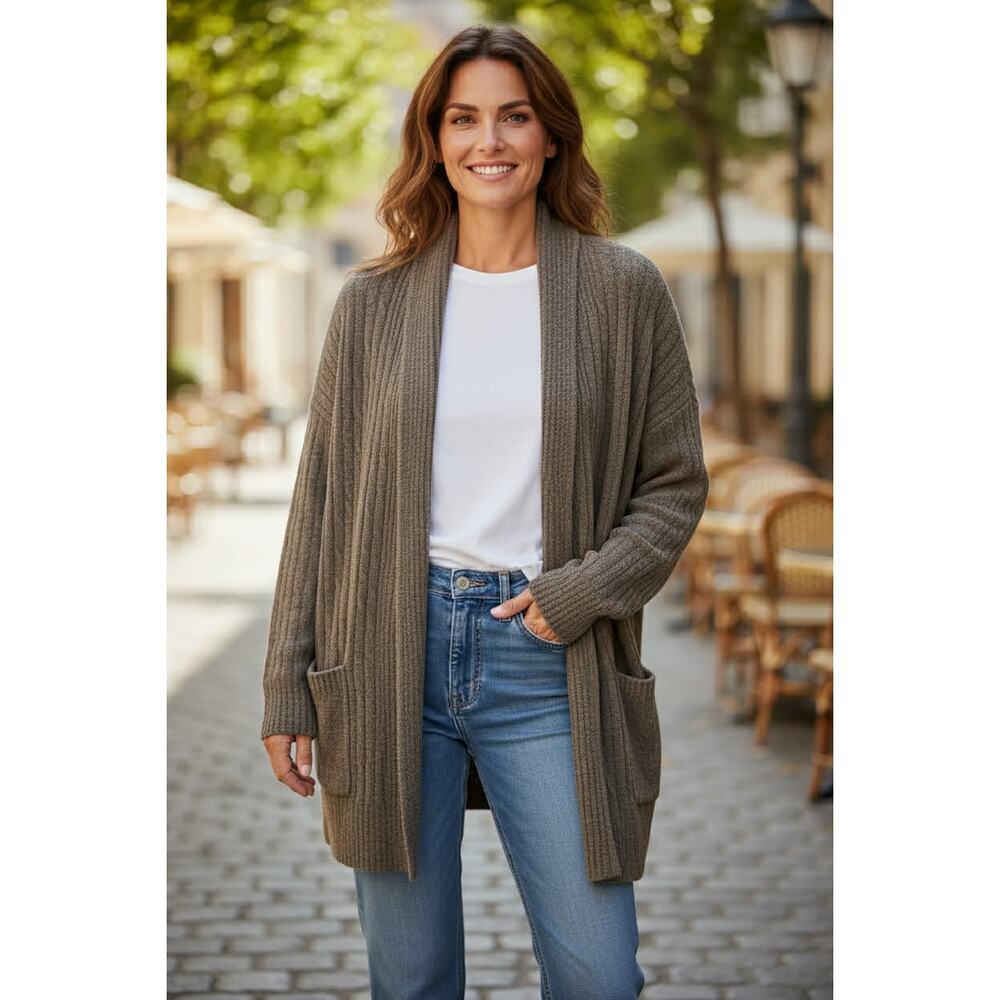 Barefoot Dreams CozyChic Lite Ribbed Open Cardigan Size XL Pockets Side Vents